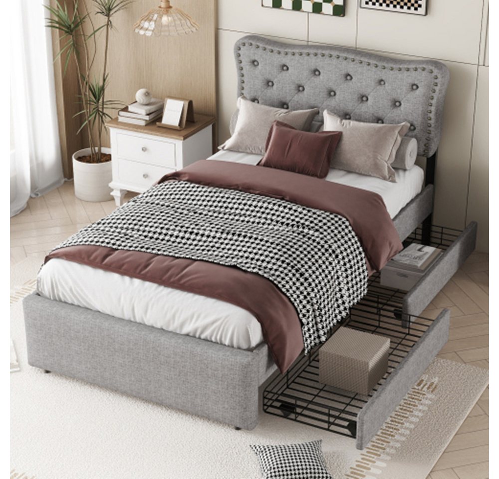 XDeer Einzelbett Bett, gepolstertes Bett, Nachttischpolsterung mit dekorativen, doppelte Schubladen90*200 cm von XDeer