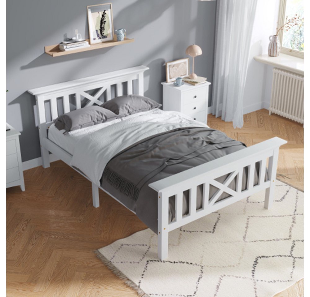 XDeer Einzelbett Holzbett Einzelbett aus Bettgestell mit Lattenrost Holzbett mit, 90 x 200 cm Massivholz Kinderbett Jugendbett von XDeer