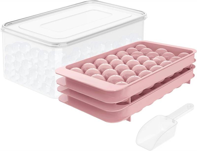 XDeer Eiswürfelform Runder Eiswürfelbehälter für den Gefrierschrank mit Behälter, Mini Cube Tray Kugelform 2 Schalen 1 Behälter und Schaufel von XDeer
