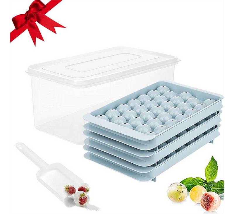 XDeer Eiswürfelform Runder Eiswürfelbehälter für den Gefrierschrank mit Behälter, Mini Cube Tray Kugelform 2 Schalen 1 Behälter und Schaufel von XDeer