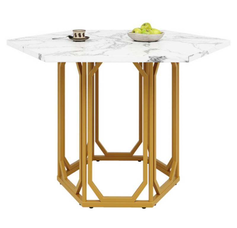 XDeer Esstisch Esstisch,Sechseckiger Küchentisch,Bartisch, Frühstückstisch Metallbeine Marmormuster von XDeer