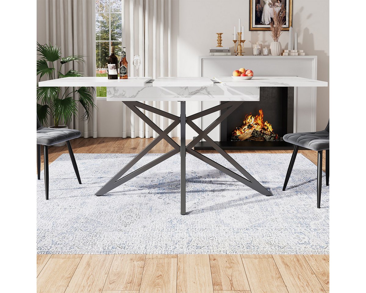 XDeer Esstisch Esstisch Tischplatte aus Walnussholz/Marmorimitat Ausziehbarer, Esszimmertisch Küchentisch 120 (160) x 80 cm von XDeer
