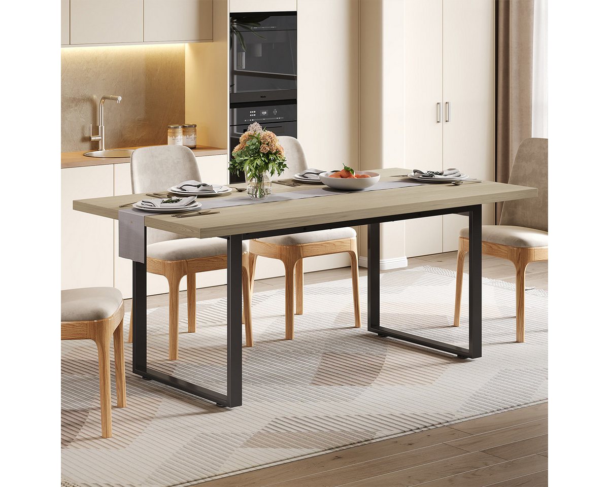 XDeer Esstisch Esstisch mit stabilem Metallgestell und heller Oberfläche, Esszimmertisch Küchentisch für 6–8 Personen 160 × 80 cm von XDeer