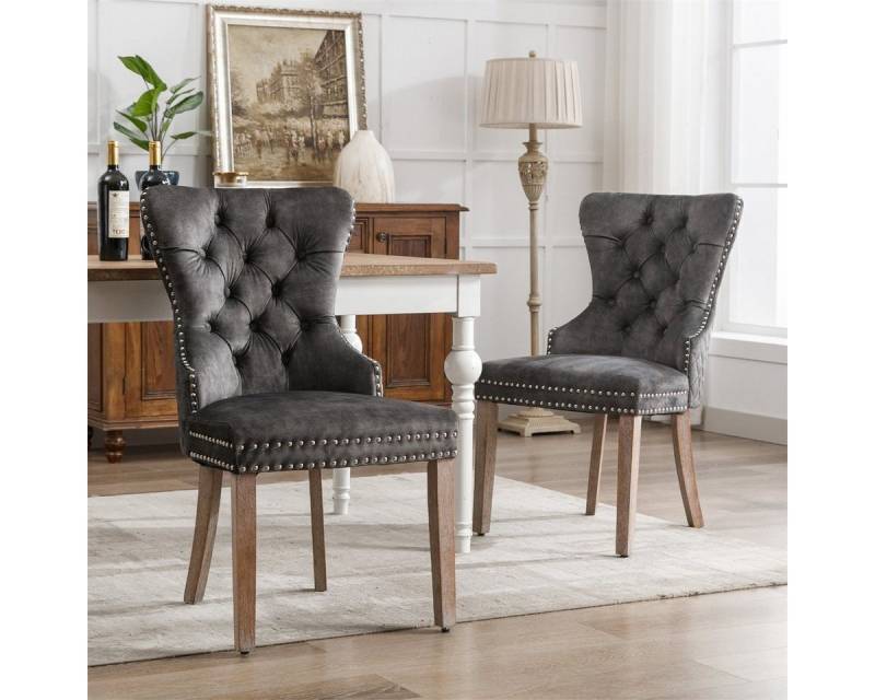 XDeer Esszimmerstuhl 2 St Wohnzimmerstuhl,Küchenstuhl Polsterstuhl mit Nagelkopfbesatz, mit einzigartigem Türklopfer,Bezug aus Samt,Beinen aus Massivholz von XDeer