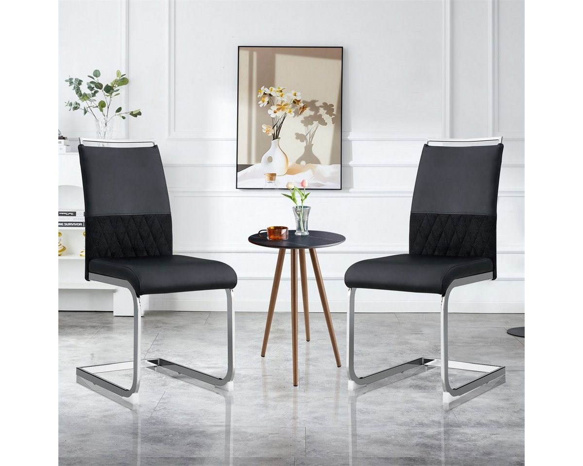 XDeer Esszimmerstuhl 2er Set Esszimmerstühle,Bürostuhl,Querstreifen Rückenlehne Design, Rücklehne aus PU und Leinen,hoher Rücken gepolstert Side Chair von XDeer