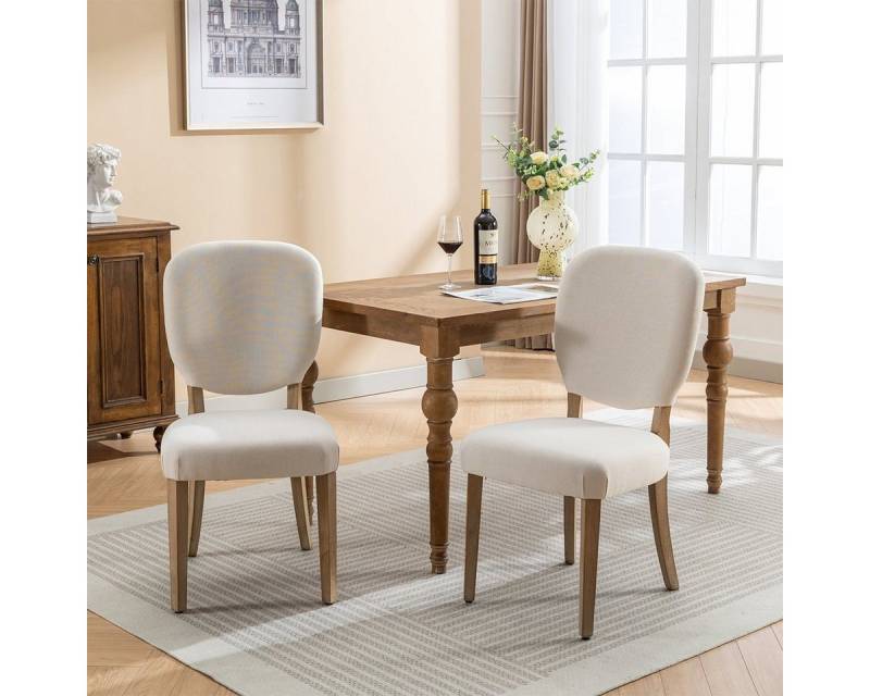 XDeer Esszimmerstuhl 2er Set Esszimmerstühle Polsterstühle Gepolsterter, mit Kupfer Nagel Dekoration Stuhl Rücken Leinensitze Creme von XDeer