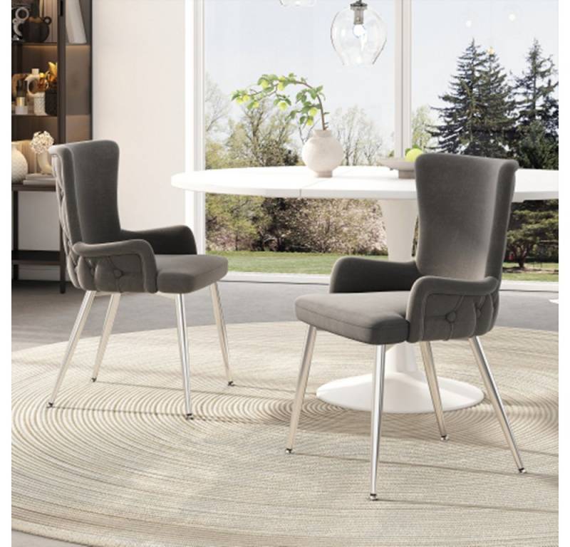 XDeer Esszimmerstuhl 2er-Set Esszimmerstuhl,Wohnzimmer-Schlafzimmer-Loungesessel, mit vier silberfarbenen Metallstützbeinen von XDeer