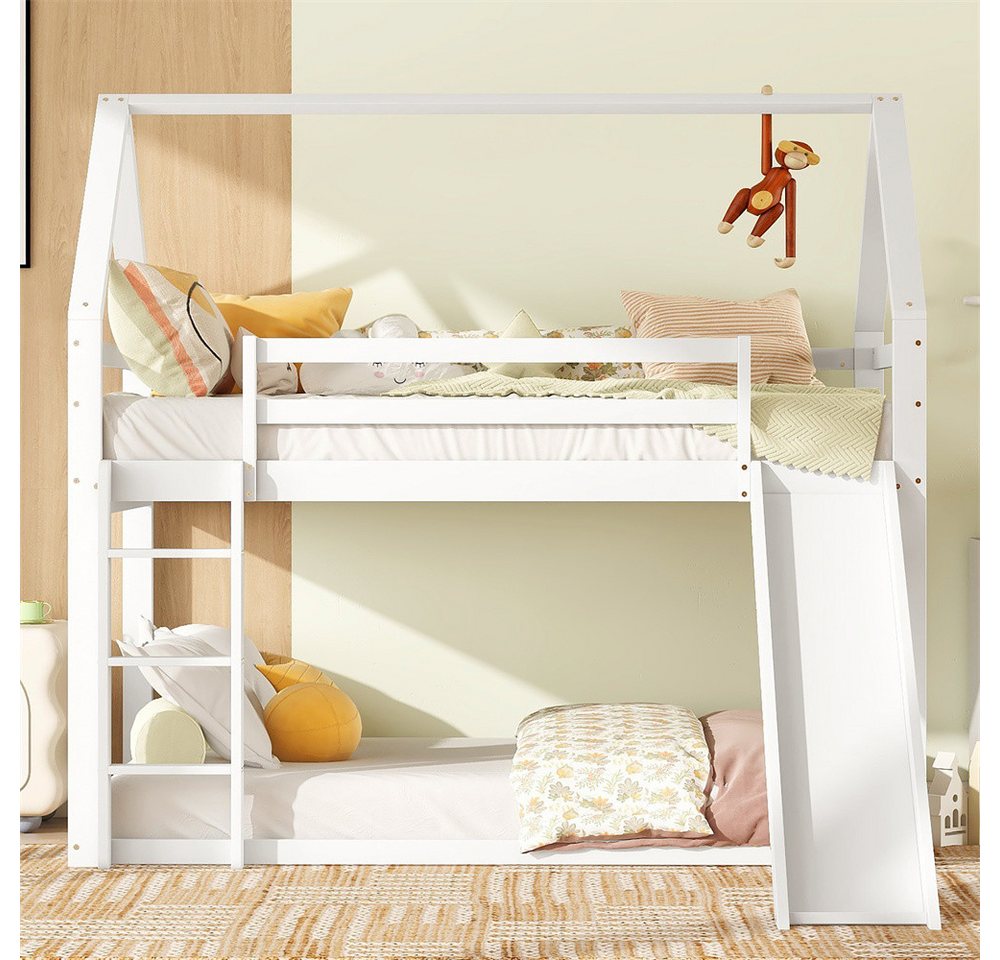 XDeer Etagenbett Einzelbett Kinderbett Hausbett Etagenbett mit Rutsche, und Leiter, Weiß, 90x200cm von XDeer