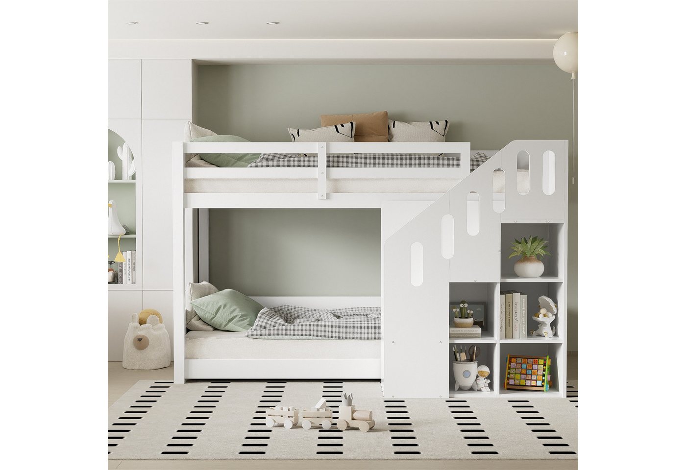 XDeer Etagenbett Kinder-Etagenbett,Doppelbett, multifunktionales Kinderbett, Mit Treppen und Schließfächern,stabiles Geländer, ohne Matratze von XDeer