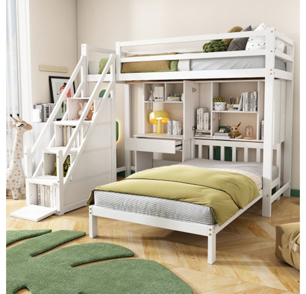 XDeer Etagenbett Kinderbett Etagenbett,Doppelbett multifunktionales Kinderbett, Stauraumfunktion, mit Schreibtisch und Regale, mit Lattenrost,90*200 von XDeer