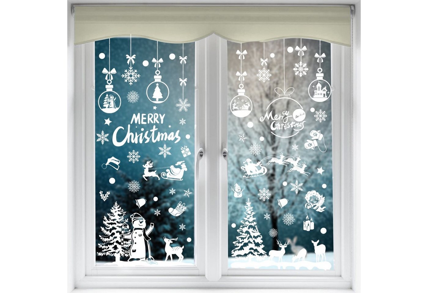 XDeer Fensterbild 9 Stück Fensterbilder Weihnachten Selbstklebend Groß, Fensterdeko, Weihnachten weiß, Weihnachtsfensterbilder Wiederverwendbar von XDeer