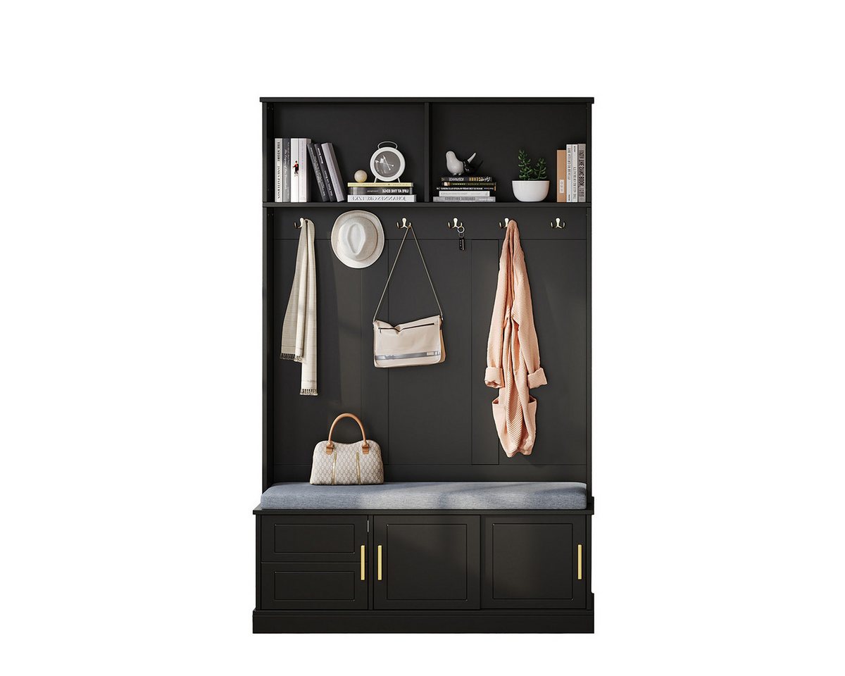 XDeer Garderoben-Set Garderobenset mit Schuhbank Flurgarderobe Flurmöbel, Wandgarderoben-Set 120×40×191cm Schwarz von XDeer