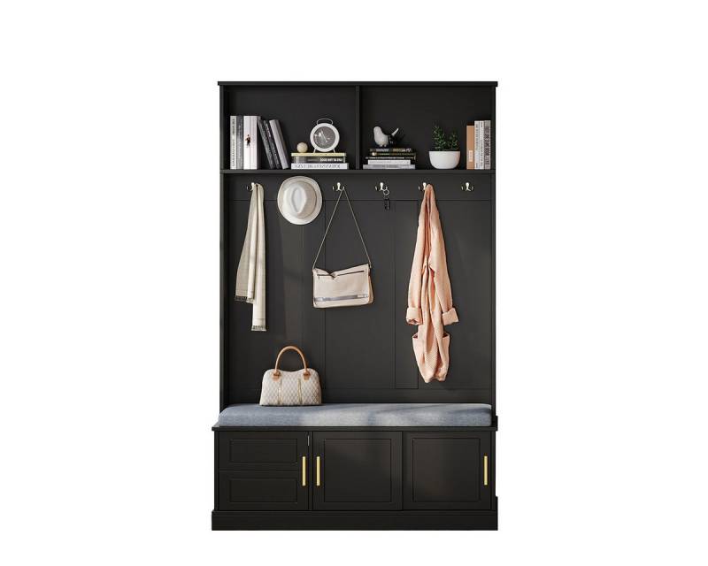 XDeer Garderoben-Set Garderobenset mit Schuhbank Flurgarderobe Flurmöbel, Wandgarderoben-Set 120×40×191cm Schwarz von XDeer