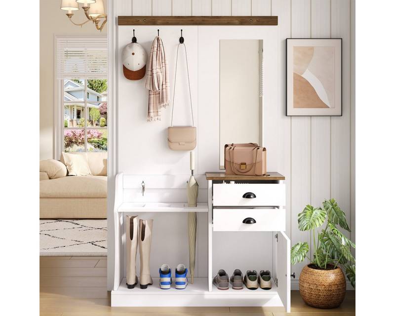 XDeer Garderoben-Set Garderobenset mit  Spiegel Haken Schubladen und, Schirmständer Flurgarderobe Wandgarderoben-Set von XDeer
