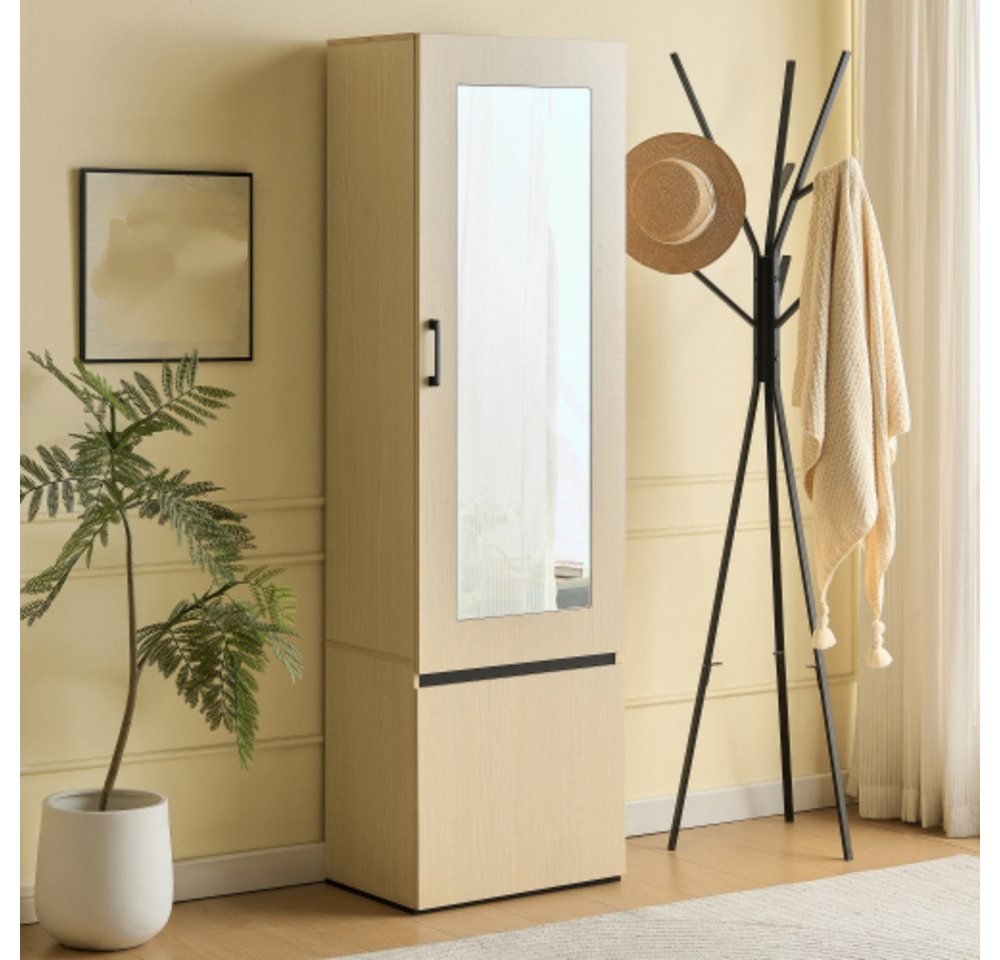 XDeer Garderobenschrank Garderobenschrank mit Spiegel und ausziehbarer Kleiderstange, Flurschrank,Kleiderschrank, platzsparender Garderobenschrank von XDeer