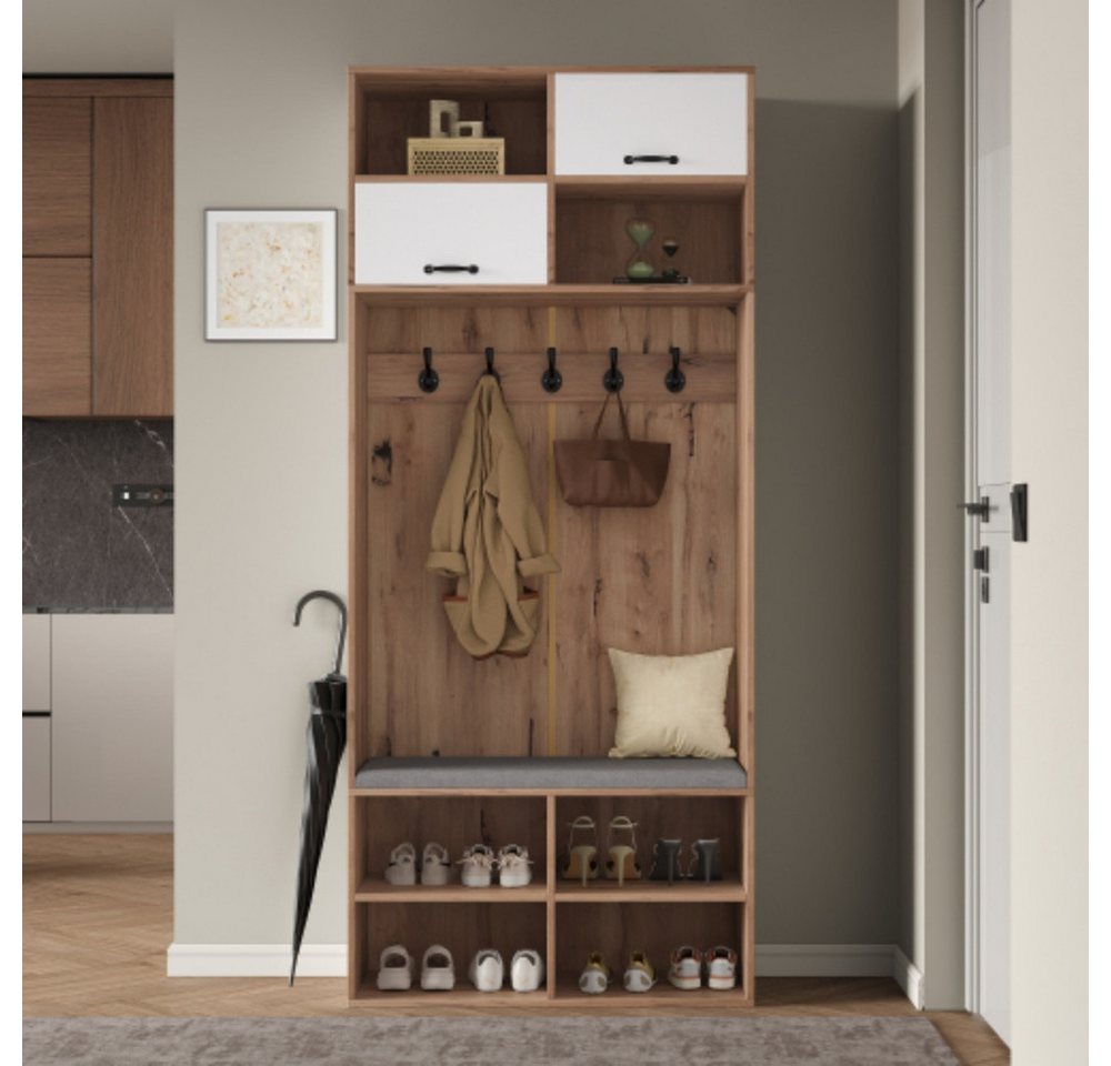 XDeer Garderobenständer Garderobenset, Komplett-Set Flurgarderobe mit, 5 Haken, 2 Türen 80×185×35 cm (B×H×T) von XDeer