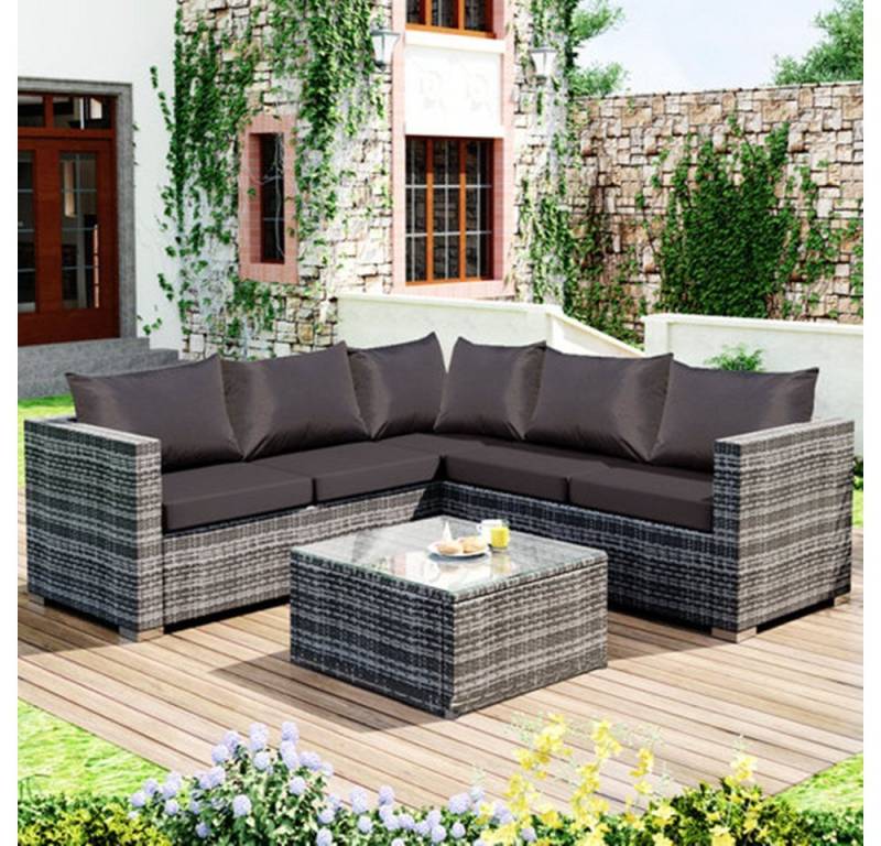 XDeer Gartenlounge-Set Polyrattan Gartenmöbel-Set,5 Sitzer,Anti-UV-Kissen+Bezüge, Rattan-Ecksofa mit Einzelsofa und Couchtisch für 4-5 Personen von XDeer
