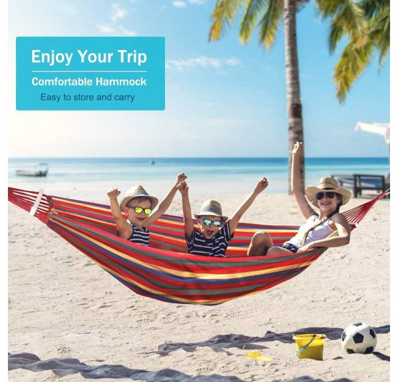 XDeer Hängematte Verdickte Leinwand Hängematte Feld Anti-Kipp im Freien, einzelne Hängematte Doppelschaukel mit Holzstab XDeer Hängematte Verdickte Leinwand Hängematte Feld Anti-Kipp im Freien, einzelne Hängematte Doppelschaukel mit Holzstab von XDeer