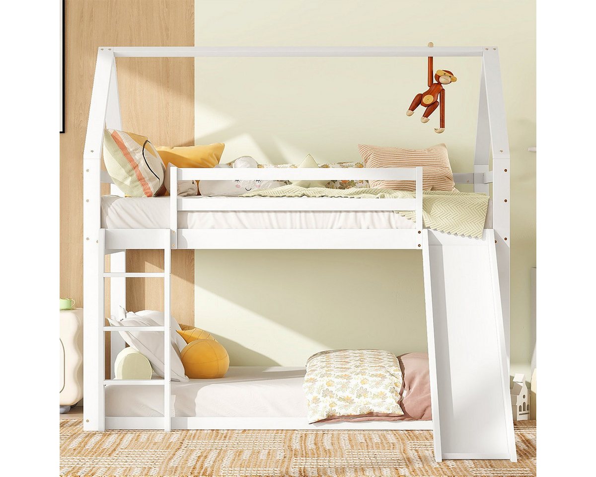 XDeer Hausbett Hausbett mit Rutsche und Leiter Kinderbett Einzelbett, Etagenbett 90x200cm Weiß von XDeer