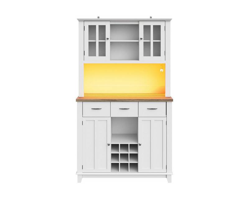 XDeer Hochschrank Küchenschrank mit Verstellbaren Ablagen und LED-Beleuchtung Sideboard Hochschrank Küchenbuffet Vitrinenschrank von XDeer