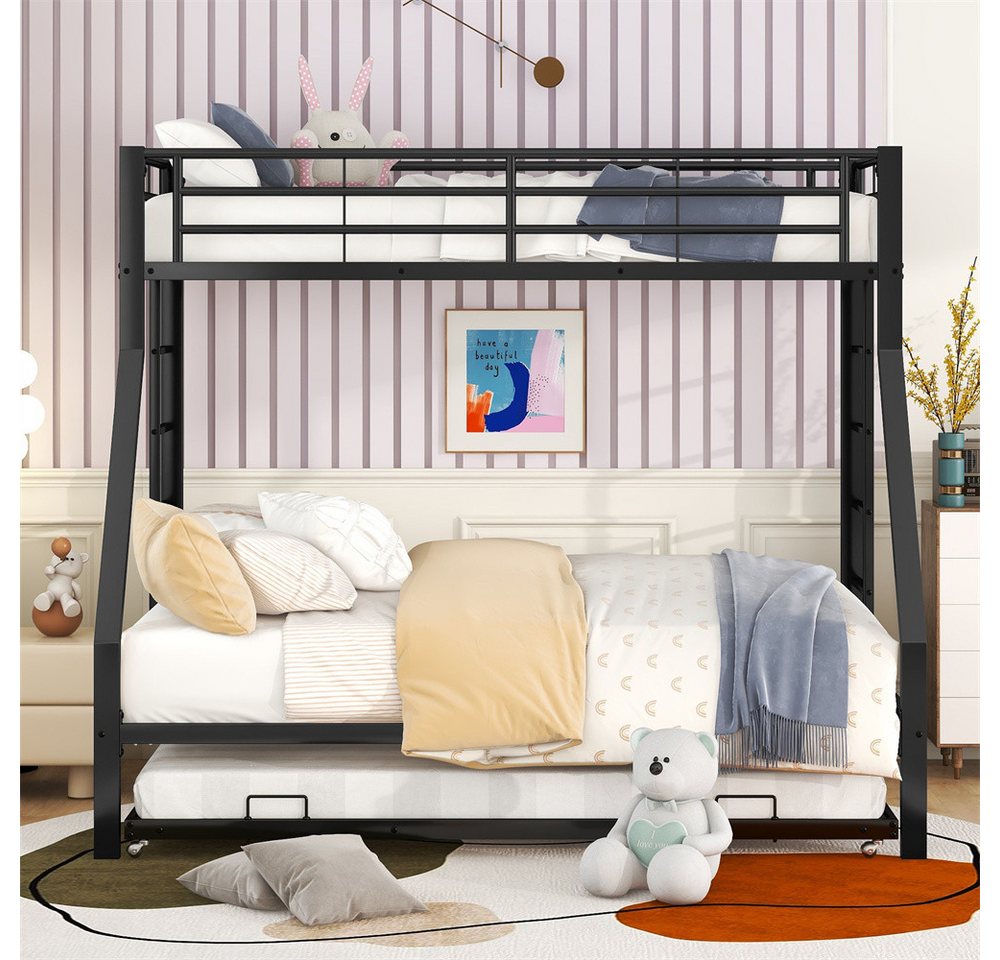 XDeer Jugendbett Etagenbett, Metallbett mit ausziehbarem Bett,mit Leiter auf, beiden Seiten Kinder,Jugendliche,Erwachsene,einfach zu montieren von XDeer