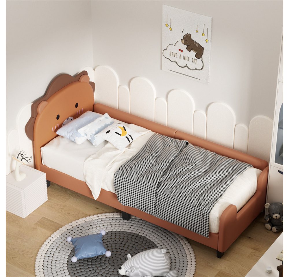 XDeer Jugendbett Kinderbett 90*200 Lattenrost mit Kopfteil Kinderbett, Löwenform, einfache Montage, Kopfteilhöhe nicht verstellbar Matratze von XDeer