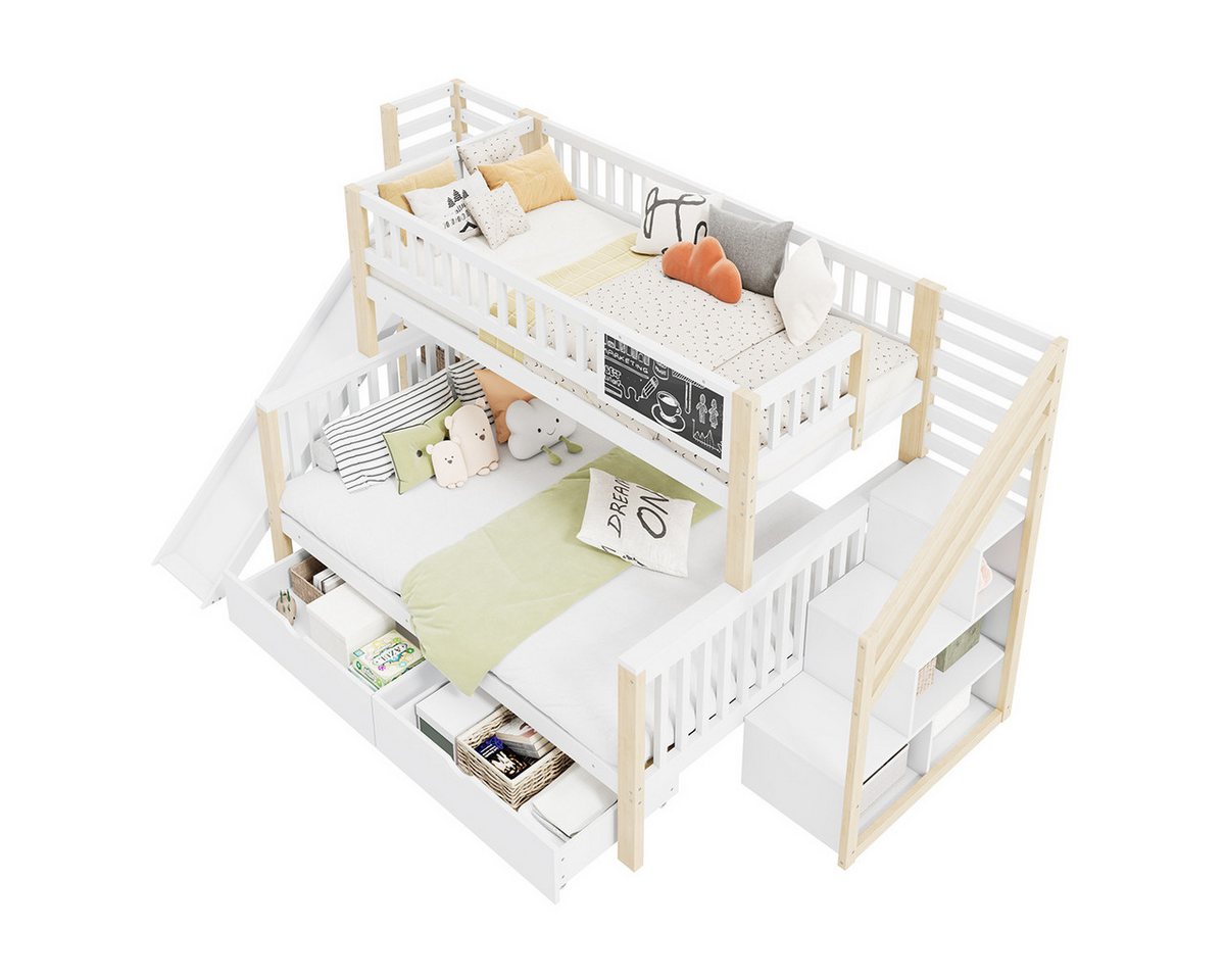 XDeer Kinderbett Etagenbett mit Graffiti-Brett Treppe und Aufbewahrungsschränken, Kinderbett Hausbett Jugendbett Eisenbett 140*200cm&90*200cm XDeer Kinderbett Etagenbett mit Graffiti-Brett Treppe und Aufbewahrungsschränken, Kinderbett Hausbett Jugendbett Eisenbett 140*200cm&90*200cm von XDeer
