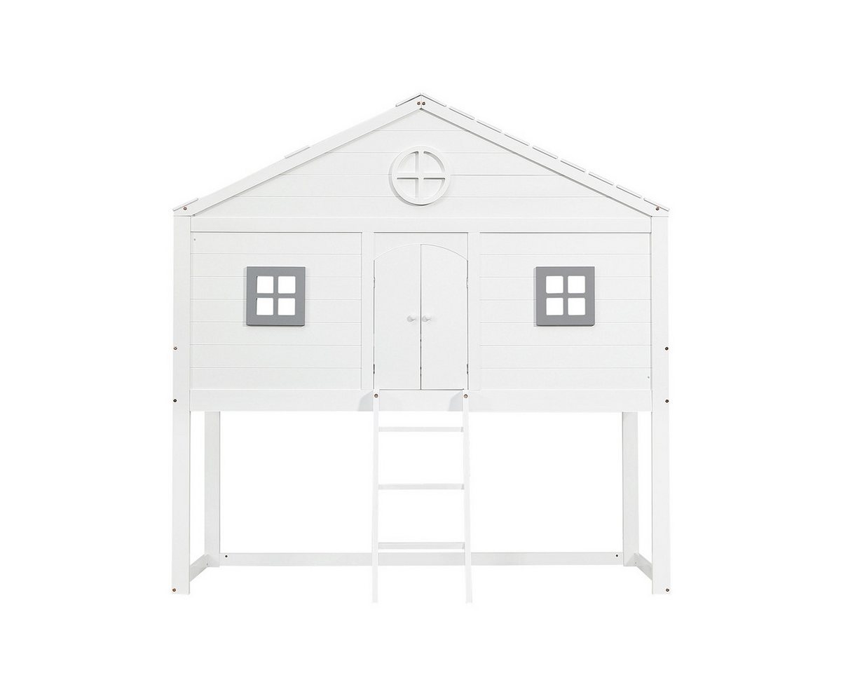 XDeer Kinderbett Hausbett mit Treppe Fallschutz und Gitter Hochbett, Kinderbett Einzelbett 90x200cm Weiß+Grau XDeer Kinderbett Hausbett mit Treppe Fallschutz und Gitter Hochbett, Kinderbett Einzelbett 90x200cm Weiß+Grau von XDeer