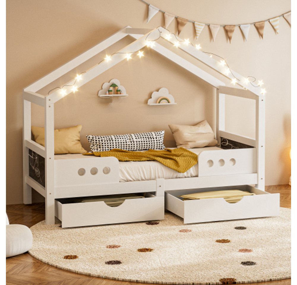 XDeer Kinderbett Kinderbett mit Dachdesign, 2 großen Schubladen und, stabilem,für 90×200 cm Matratze von XDeer