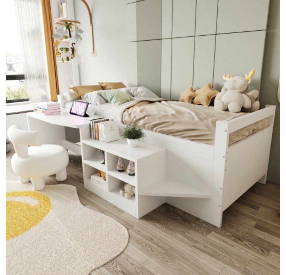 XDeer Kinderbett Kinderbett mit Staufächern Schreibtisch mit Steckdosen, Einzelbett Holzbett Weiß 90×200 cm XDeer Kinderbett Kinderbett mit Staufächern Schreibtisch mit Steckdosen, Einzelbett Holzbett Weiß 90×200 cm von XDeer