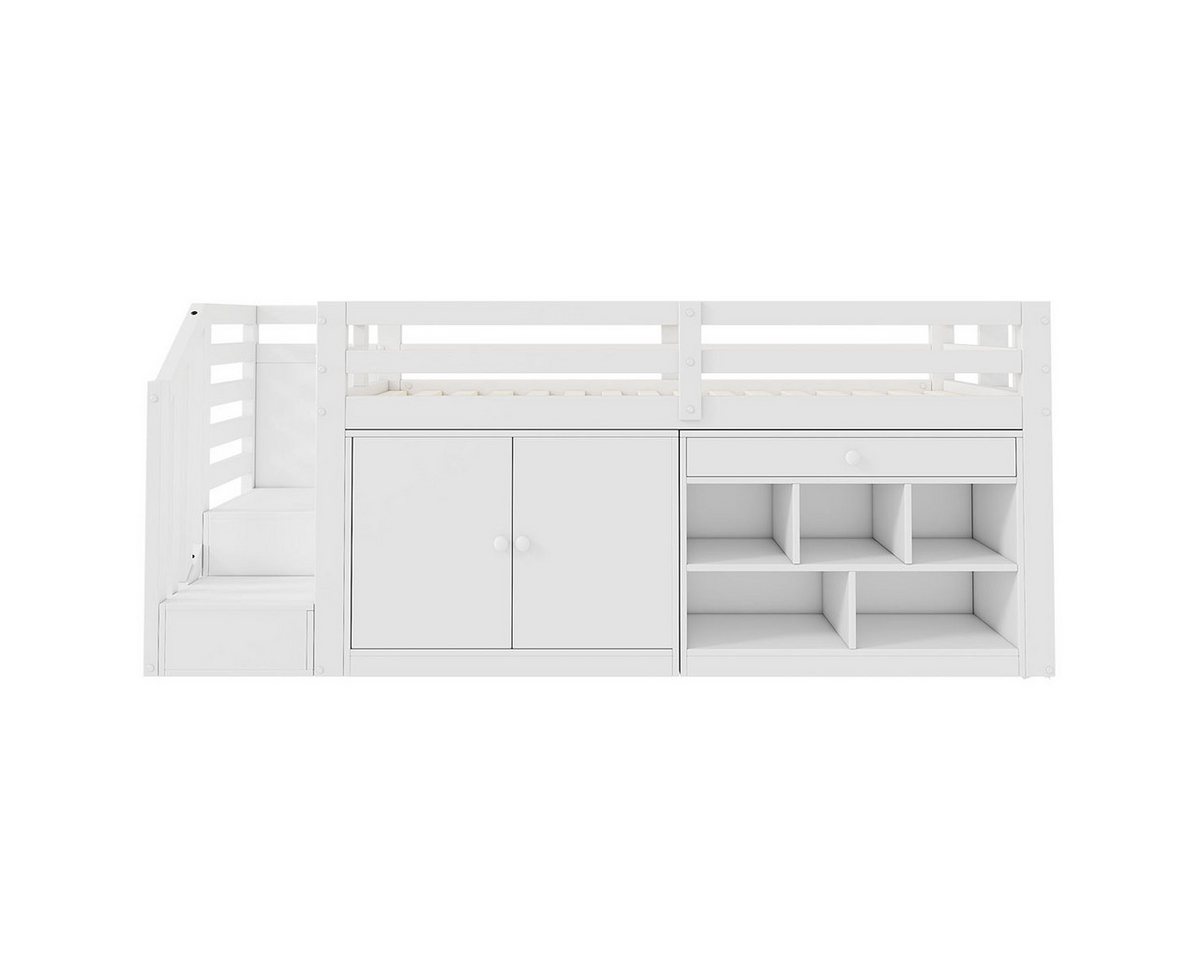 XDeer Kinderbett Kinderbett mit Treppe und Stauraum und Schubladen umdrehbar, Einzelbett Massivholz ohne Matratze 90*200cm Weiß von XDeer