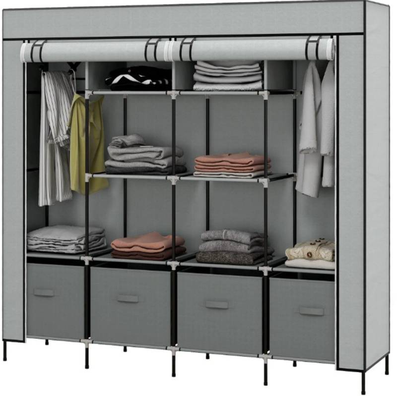 XDeer Kleiderschrank Stoffschrank Kleiderschrank, Kleiderschrank Stoffschrank Türen, 2 Kleiderstangen, 10 Fächer von XDeer