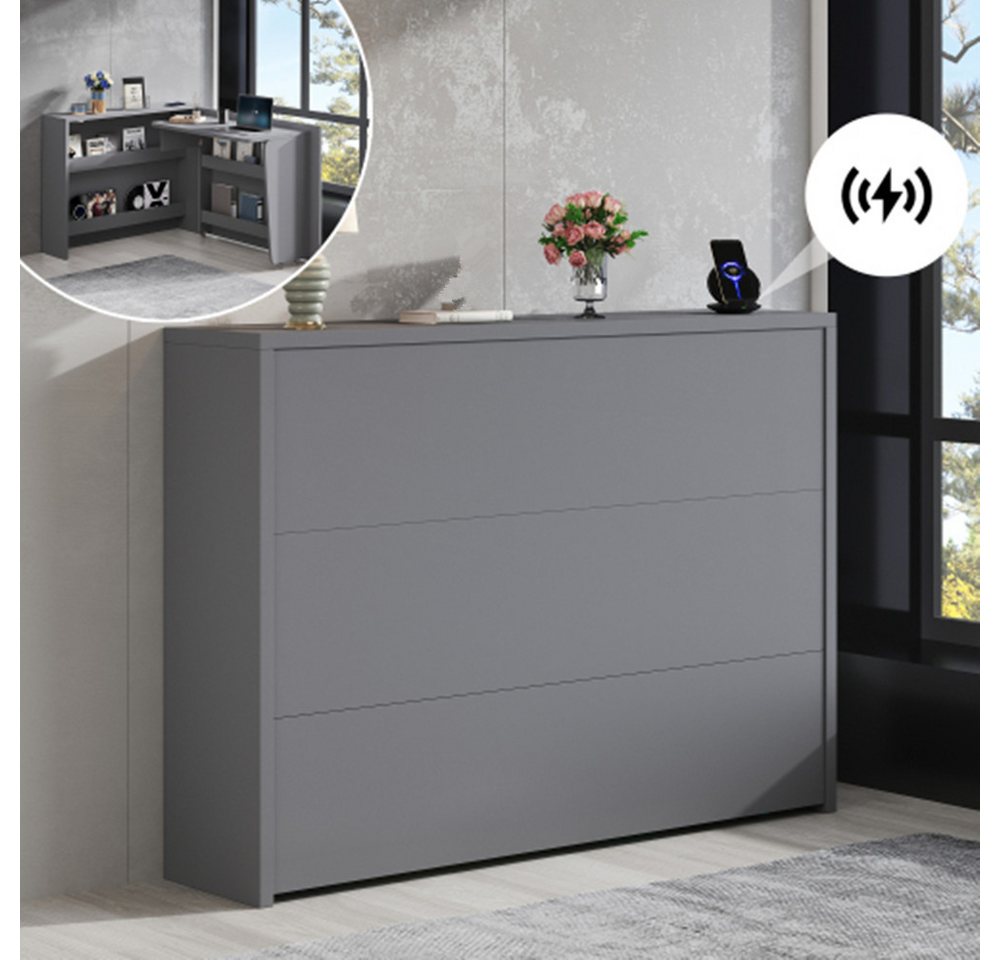 XDeer Kommode Kommode, Faltbarer Schreibtisch mit Rollen & Wireless Charger, 2-in-1 Sideboard & Arbeitsplatz,Tischfläche, mit Regal von XDeer