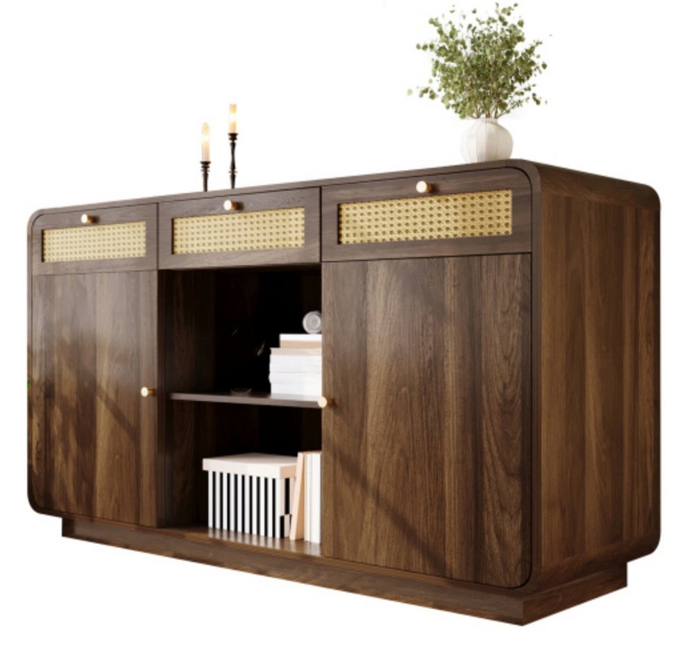 XDeer Kommode Kommode, Sideboard, Schubladenschrank 3 Schubladen + 2 Schränke, offenes Regal, Höhenverstellbare Einlegeböden, H85/B120/T40 cm von XDeer