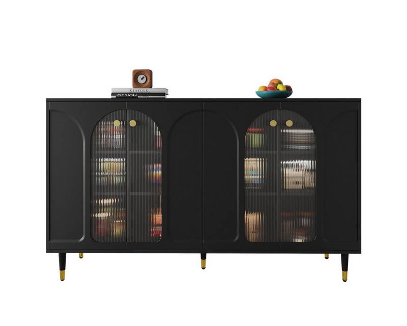 XDeer Kommode Sideboard Changhong-Glastür-Design Viel Stauraum, für Esszimmer Wohnzimmer 140 x 40 x 85 cm Schwarz von XDeer