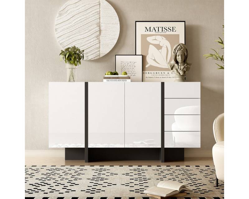 XDeer Kommode Sideboard mit 2 Türen und 4 Schubladen Moderner Hochglanz, Anrichte Schubladenschrank für Wohnzimmer oder Esszimmer von XDeer