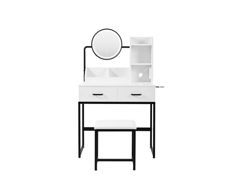 XDeer Konsolentisch Konsolentisch mit LED-Beleuchtung Spiegel und Steckdosen inkl, Hocker Schminkhocker Schminktisch Kosmetiktisch Set von XDeer