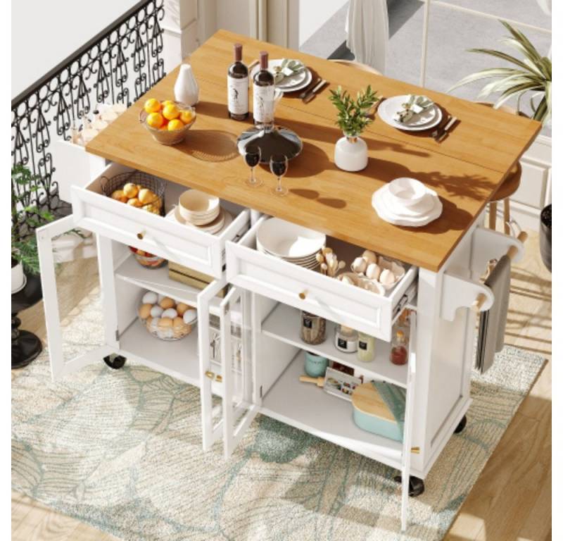 XDeer Kücheninsel Kücheninsel mit Rollen & Glastüren, Servierwagen mit, Stauraum, Mobiler Buffetschrank,Küchenwagen XDeer Kücheninsel Kücheninsel mit Rollen & Glastüren, Servierwagen mit, Stauraum, Mobiler Buffetschrank,Küchenwagen von XDeer