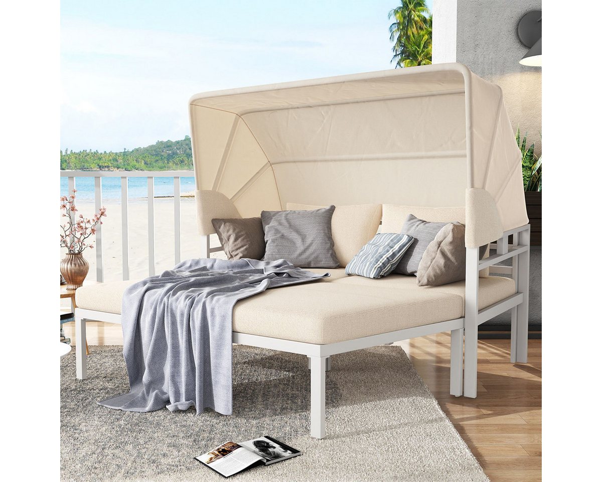 XDeer Loungeset Gartenmöbel-Set Viersitzer Markisen-Luftstangenstruktur, mit Markise abnehmbare und waschbare Sitzkissen Beige von XDeer