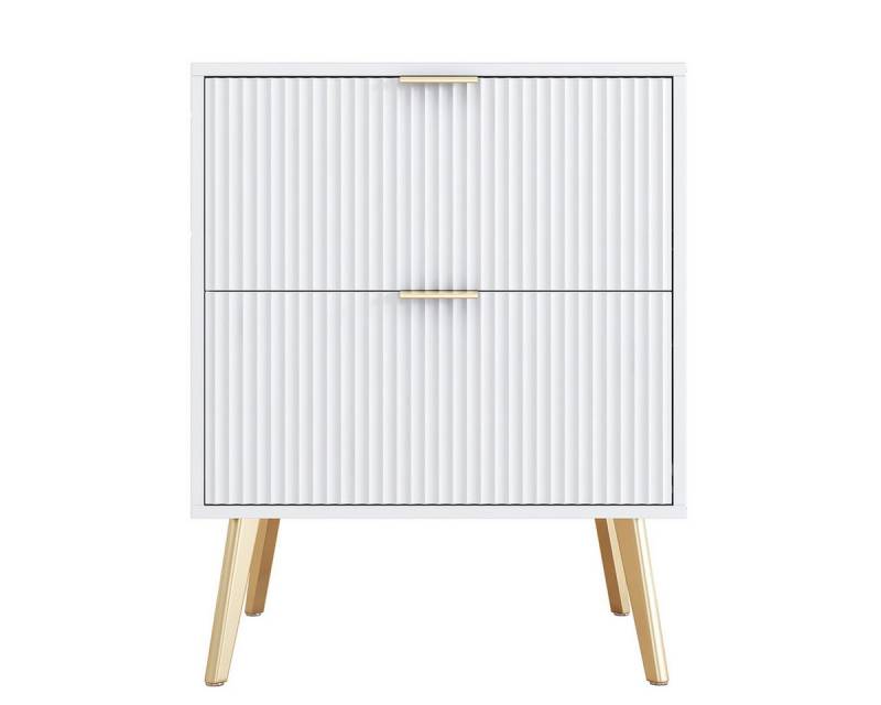 XDeer Nachtkonsole 2er-Set Nachttisch mit vergoldeten Füßen und Knöpfen, Nachttische Ecken mit Anti-Bump-Design 50B*40T*63H cm Weiß von XDeer