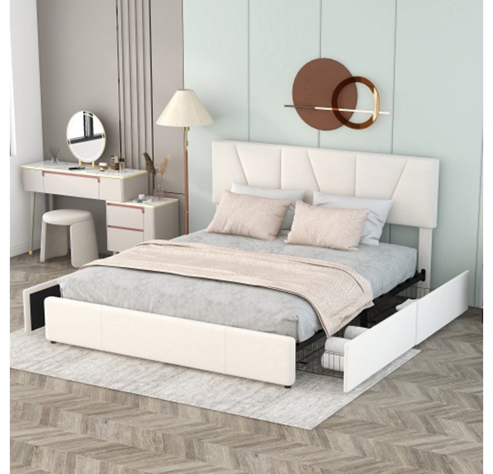 XDeer Polsterbett Doppelbett, Polsterbett, Kingsize Polster Plattform Bett mit vier, Schubladen auf zwei Seiten, Verstellbares Kopfteil(160*200cm) von XDeer