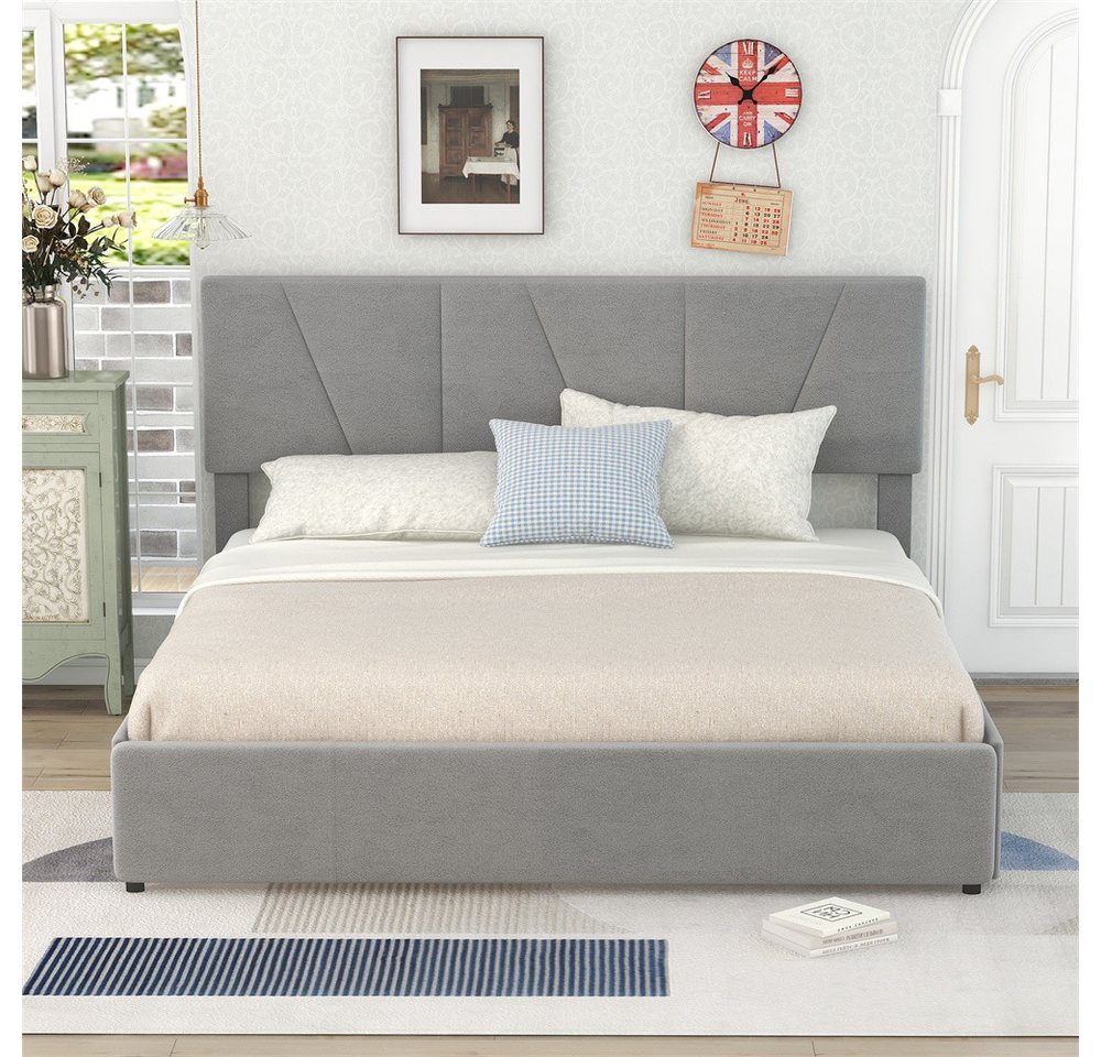 XDeer Polsterbett Doppelbett, Polsterbett, Kingsize Polster Plattform Bett vier, Schubladen auf zwei Seiten, Verstellbares Kopfteil, Grau von XDeer