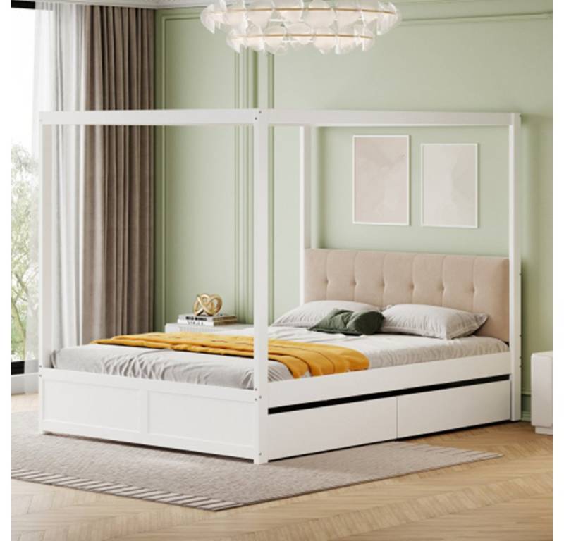 XDeer Polsterbett Doppelbett,Himmelbett140*200 cm mit großen Schubladen und, und weicher Rückenlehne, Holz bett weiß XDeer Polsterbett Doppelbett,Himmelbett140*200 cm mit großen Schubladen und, und weicher Rückenlehne, Holz bett weiß von XDeer