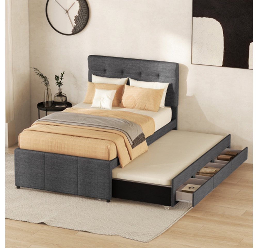 XDeer Polsterbett Polsterbett, Doppelbett,Ehebett mit drei Schubladen, ausziehbares, Bett, Verstellbares Kopfteil, 90x200cm(90*190cm) von XDeer