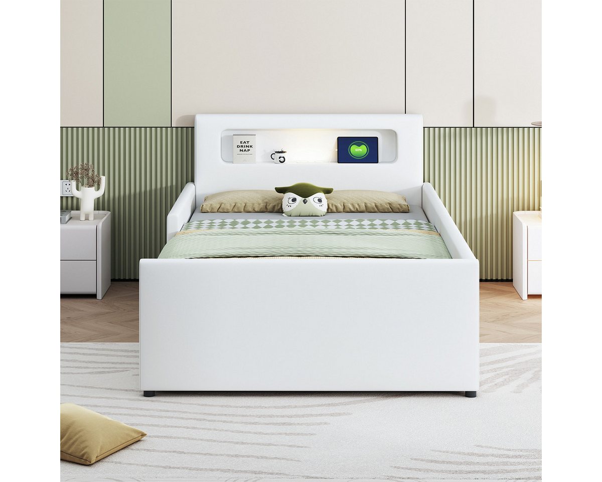 XDeer Polsterbett Polsterbett Polsterbett Nachtlicht und USB-Ladeanschluss und, Ablagefächern Kinderbett Einzelbett 90*200 cm Weiß XDeer Polsterbett Polsterbett Polsterbett Nachtlicht und USB-Ladeanschluss und, Ablagefächern Kinderbett Einzelbett 90*200 cm Weiß von XDeer