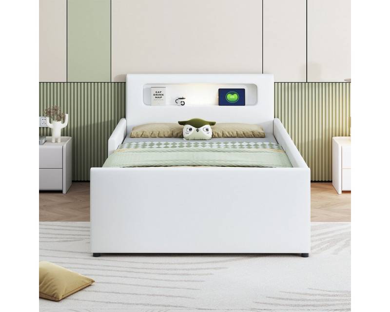 XDeer Polsterbett Polsterbett Polsterbett Nachtlicht und USB-Ladeanschluss und, Ablagefächern Kinderbett Einzelbett 90*200 cm Weiß von XDeer
