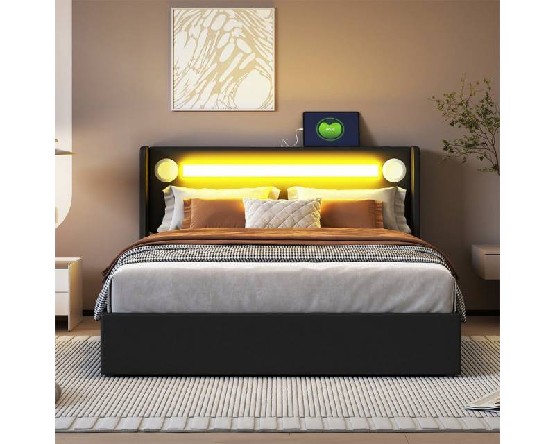 XDeer Polsterbett Polsterbett mit LED-Lichtleiste Bluetooth-Player und, USB-Aufladung Flachbett Doppelbett 140x200cm XDeer Polsterbett Polsterbett mit LED-Lichtleiste Bluetooth-Player und, USB-Aufladung Flachbett Doppelbett 140x200cm von XDeer