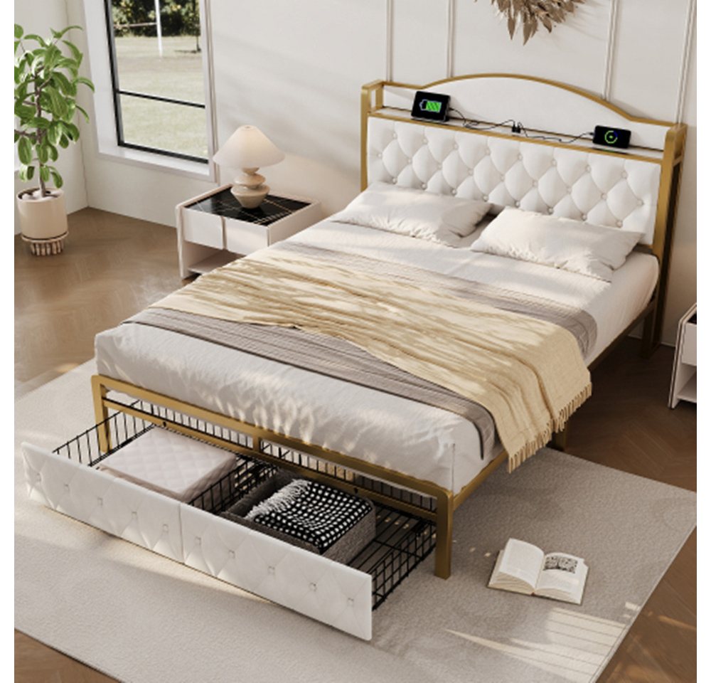 XDeer Polsterbett Polsterbett mit USB Typ C Ladefunktion und Schubladen, Doppelbett, 160 x 200 Stauraumbetten Bettgestell mit Lattenrost XDeer Polsterbett Polsterbett mit USB Typ C Ladefunktion und Schubladen, Doppelbett, 160 x 200 Stauraumbetten Bettgestell mit Lattenrost von XDeer