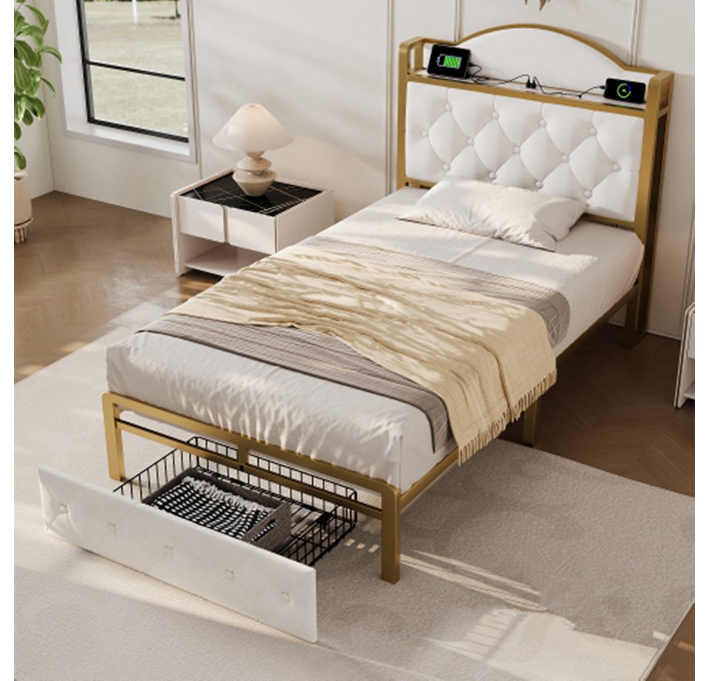 XDeer Polsterbett Polsterbett mit USB Typ C Ladefunktion und Schubladen, Stauraumbetten Bettgestell 90 x 200 von XDeer