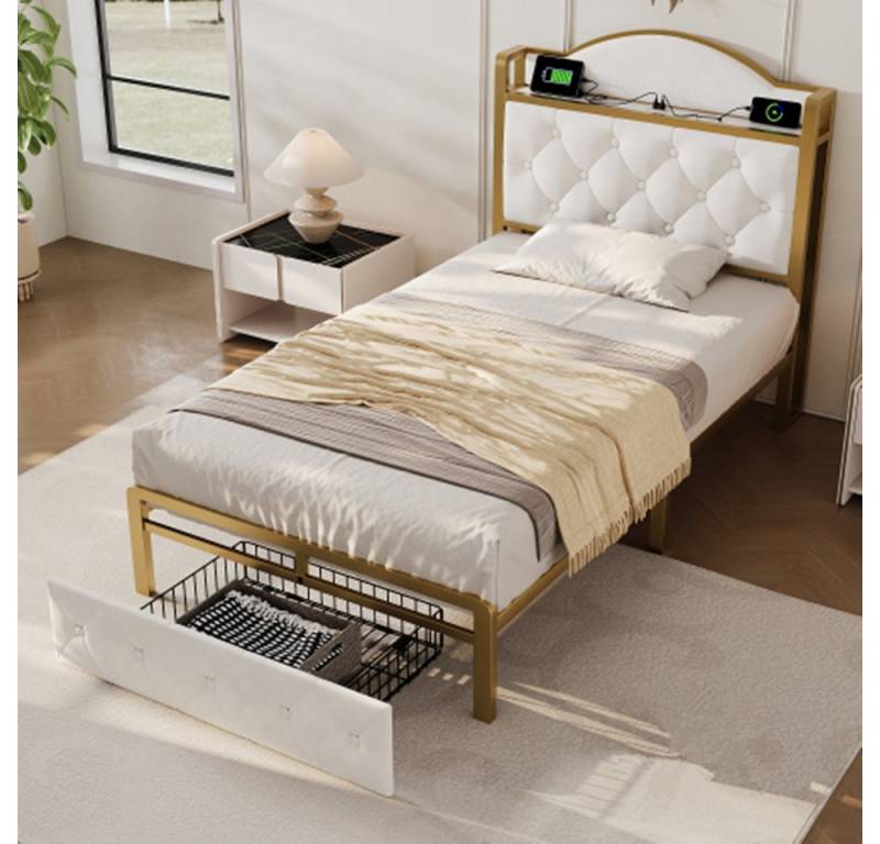 XDeer Polsterbett Polsterbett mit USB Typ C Ladefunktion und Schubladen, Stauraumbetten Bettgestell 90 x 200 von XDeer
